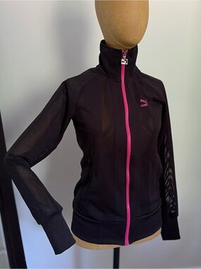 PUM Black Mesh Zip Jacket with Pink Trim (XS)
